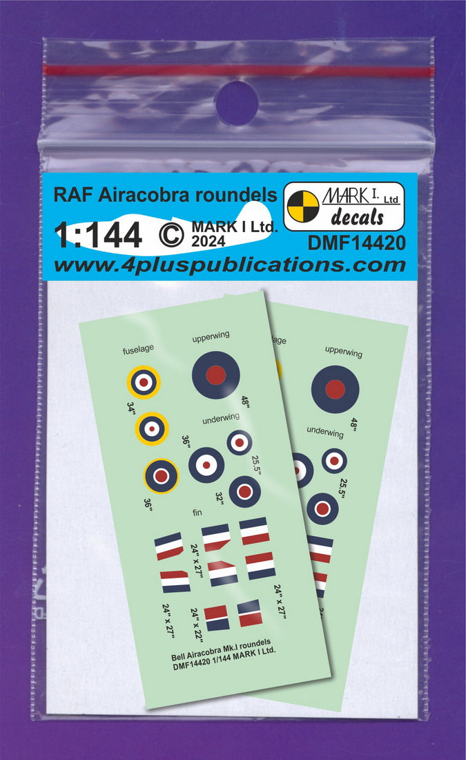 Mark I Decals DMF14420 1:144 RAF Airacobra roundels & fin flashes, 2 sets