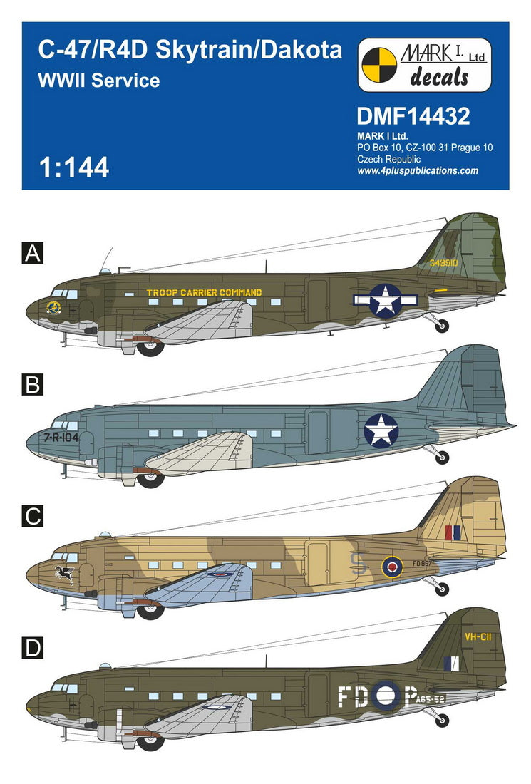 Mark I Decals DMF14432 1:144 Douglas C-47/R4D Skytrain/Dakota 'WWII Service'