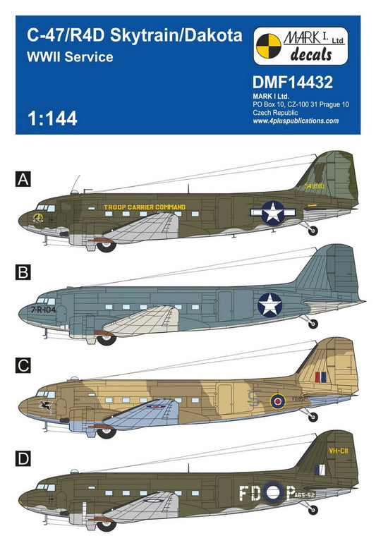 Mark I Decals DMF14432 1:144 Douglas C-47/R4D Skytrain/Dakota 'WWII Service'