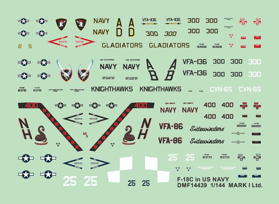 Mark I Decals DMF14439 1:144 Lockheed-Martin F/A-18C Hornet in US Navy