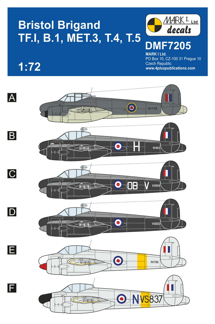 Mark I Decals DMF7205 1:72 Bristol Brigand (TF.I, B.1, MET.3, T.4, T.5)