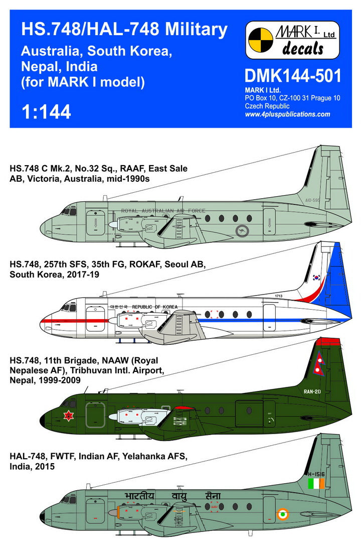 Mark I Decals DMK144-501 1:144 Hawker-Siddeley HS.748/HAL-748 'Andover Military', Pt.1