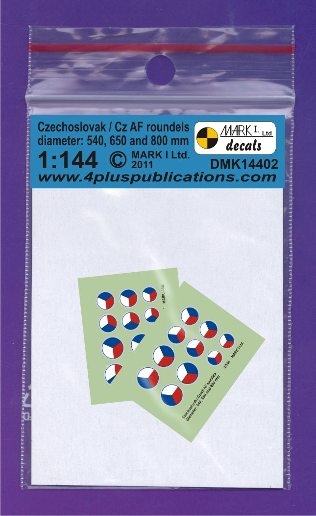Mark I Decals DMK14402 1:144 Czechoslovak/CzAF roundels Blue outline (dia 540, 650, 800 mm), 2 sets scale diameter: 3.8; 4.5; 5.6 mm