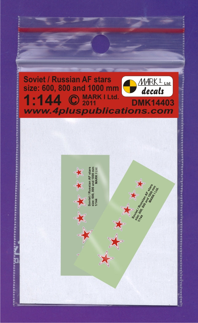 Mark I Decals DMK14403 1:144 Soviet Air Force stars (size 600, 800, 1000 mm), 2 sets. scale size: 4.2; 5.6; 6.9 mm