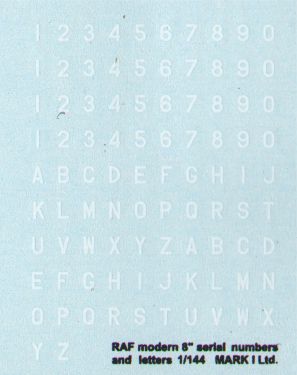 Mark I Decals DMK14409 1:144 RAF modern 8' White s/nos. & letters, 2 sets