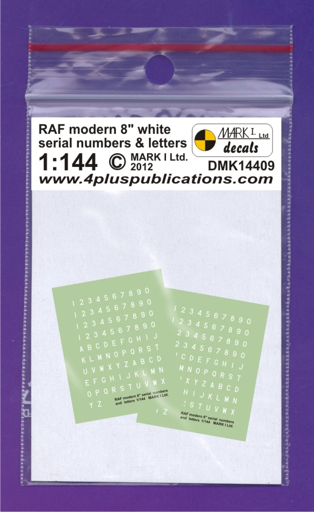 Mark I Decals DMK14409 1:144 RAF modern 8' White s/nos. & letters, 2 sets