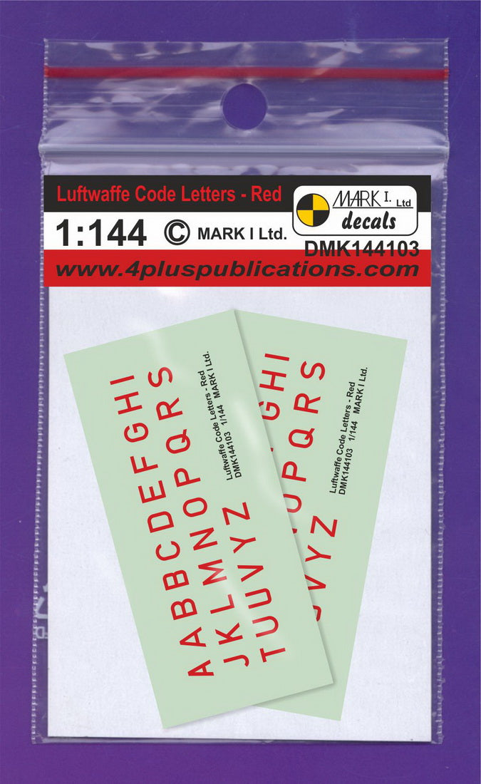 Mark I Decals DMK144103 1:144 Luftwaffe Code Letters - Red, 2 sets
