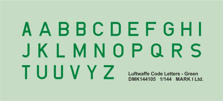 Mark I Decals DMK144105 1:144 Luftwaffe Code Letters - Green, 2 sets