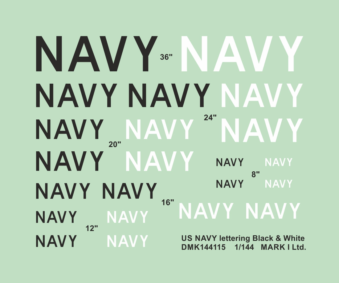 Mark I Decals DMK144115 1:144 US Navy lettering - Black & White, 2 sets
