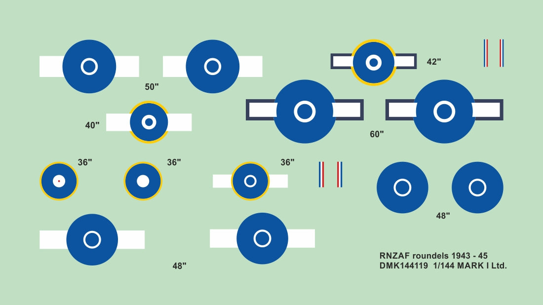 Mark I Decals DMK144119 1:144 RNZAF Insignia 1943-45, 2 Sets