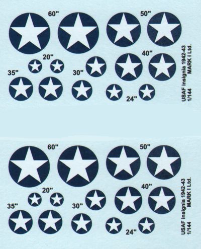 Mark I Decals DMK14414 1:144 USAF Insignia, 1942-43, 2 sets diameter: 20; 24; 30; 35; 40; 50; 60'