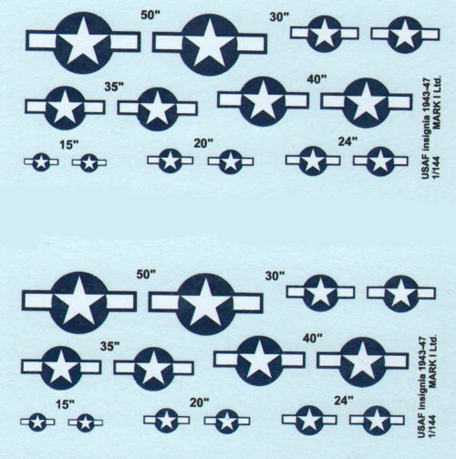Mark I Decals DMK14415 1:144 USAF Insignia, 1943-47, 2 sets diameter: 15; 20; 24; 30; 35; 40; 50'