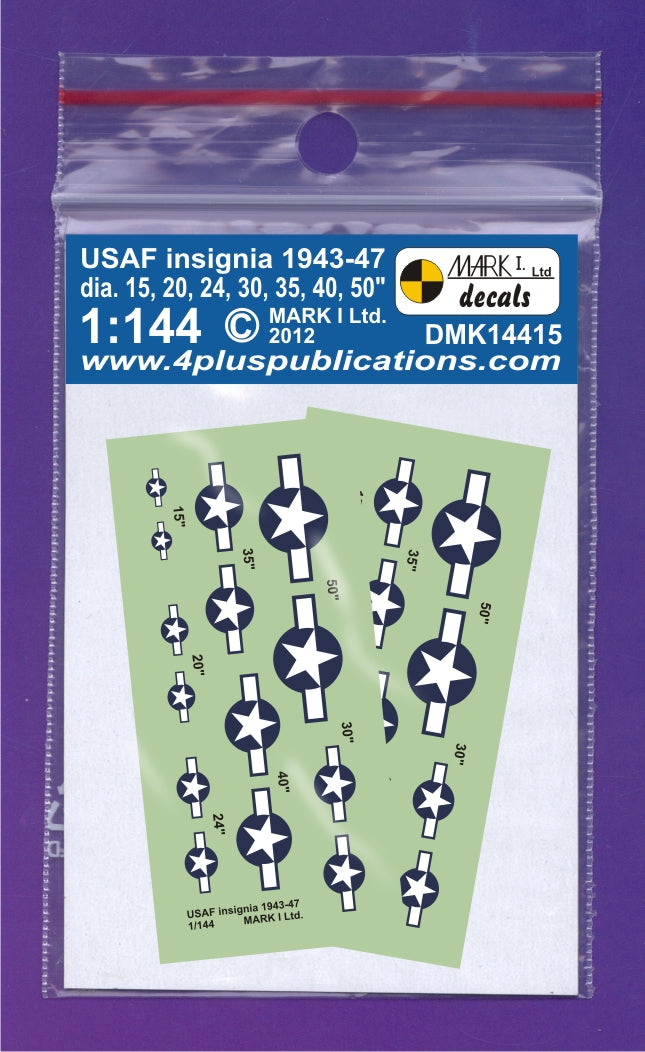 Mark I Decals DMK14415 1:144 USAF Insignia, 1943-47, 2 sets diameter: 15; 20; 24; 30; 35; 40; 50'