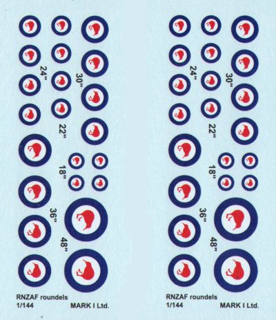 Mark I Decals DMK14418 1:144 RNZAF roundels, 2 sets diameter: 18; 22; 24; 30; 36; 48'