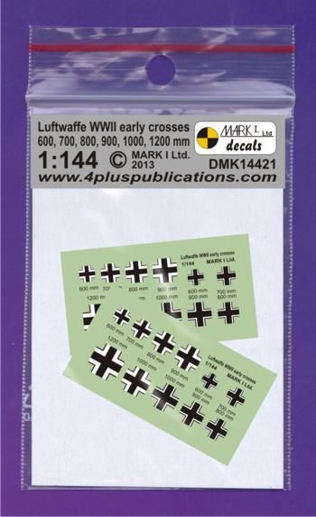 Mark I Decals DMK14421 1:144 Luftwaffe/German Crosses (Balkenkreuz) early type (size 600, 700, 800, 900, 1000, 1200 mm), 2 sets
