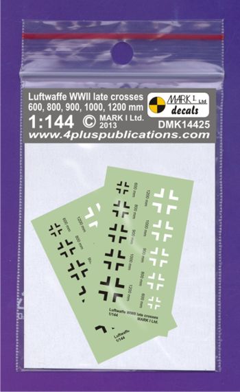 Mark I Decals DMK14425 1:144 Luftwaffe/German Crosses (Balkenkreuz) late type (size 600, 800, 900, 1000, 1200 mm), 2 sets