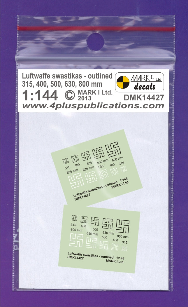 Mark I Decals DMK14427 1:144 Luftwaffe Swastikas, Outlined (size: 315;400;500;630;800 mm), 2 sets