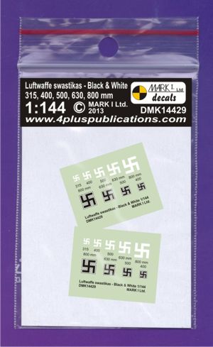 Mark I Decals DMK14429 1:144 Luftwaffe Swastikas, Black & White (size: 315;400;500;630;800), 2 sets