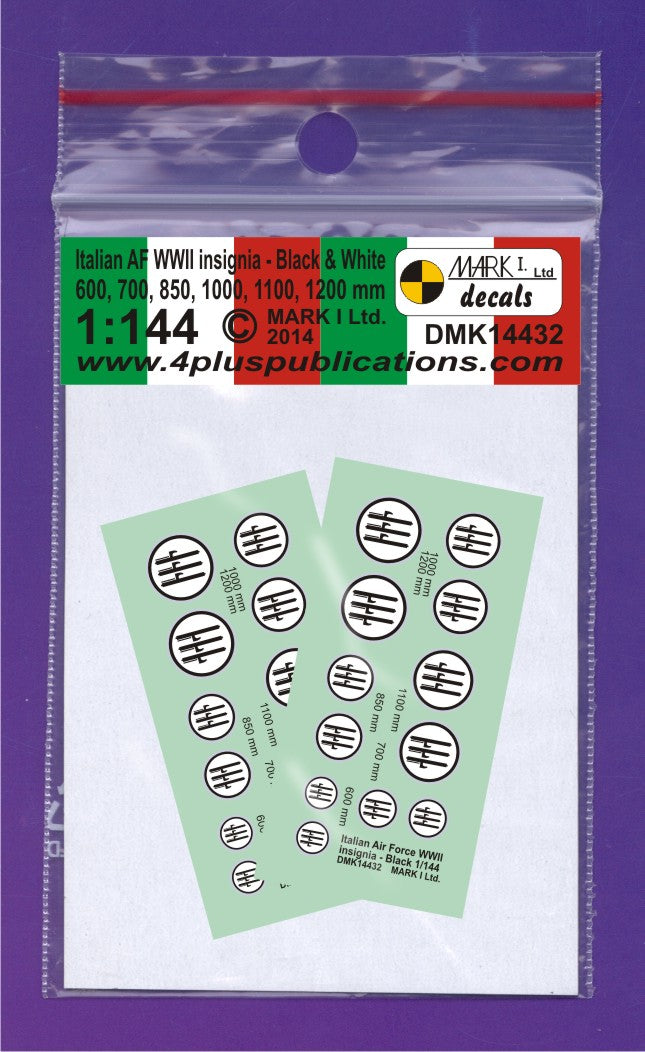 Mark I Decals DMK14432 1:144 Italian Air Force WWII B&W Insignia (diameter: 600;700;850;1000;1100;1200 mm), 2 sets