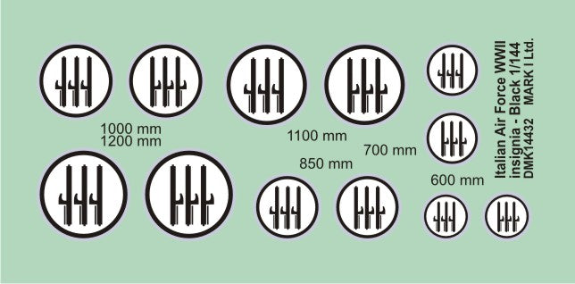 Mark I Decals DMK14432 1:144 Italian Air Force WWII B&W Insignia (diameter: 600;700;850;1000;1100;1200 mm), 2 sets