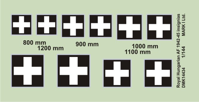 Mark I Decals DMK14434 1:144 Royal Hungarian Air Force Insignia 1942-45 (size: 800, 900, 1000, 1100, 1200 mm), 2 sets