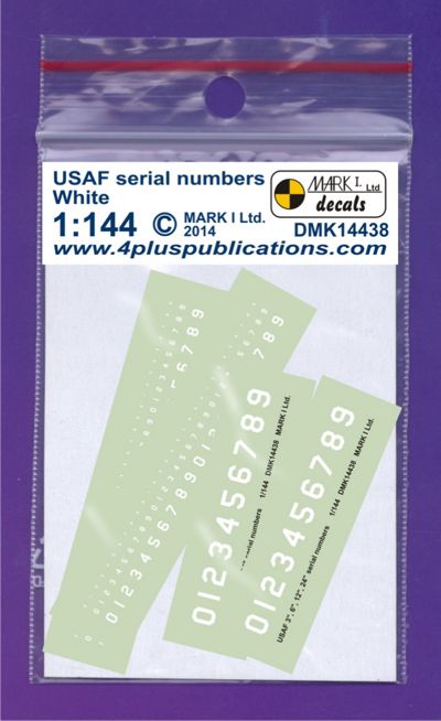 Mark I Decals DMK14438 1:144 USAF 3 inches 6 inches 12 inches 24 inches White serial numbers, 2 sets
