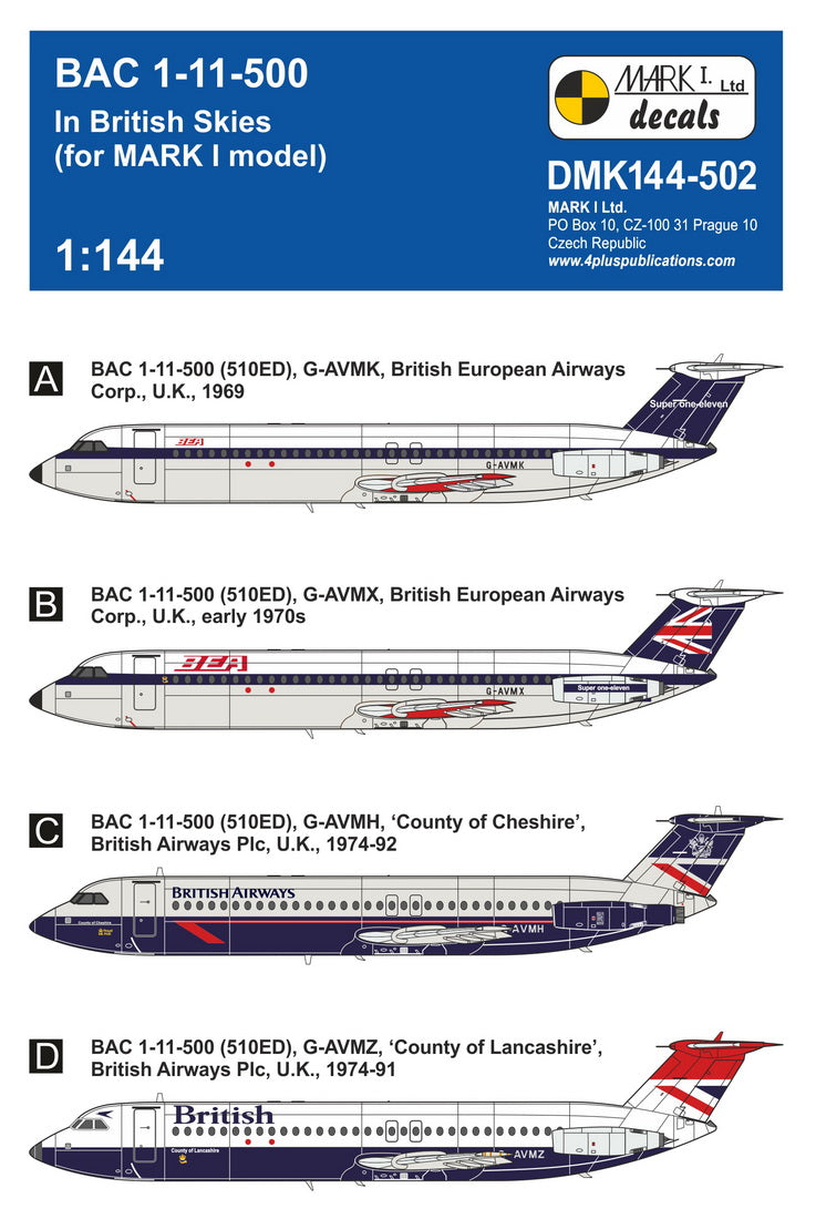 Mark I Decals DMK144502 1:144 BAC 1-11-500 ‘In British Skies’