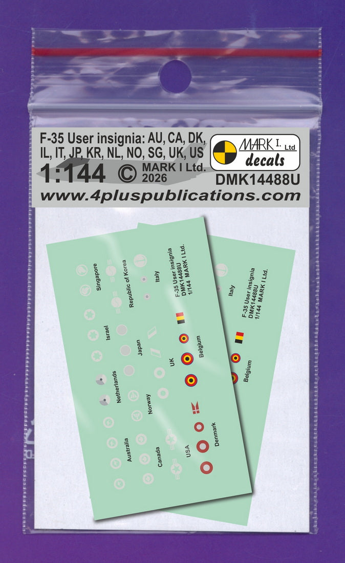 Mark I Decals DMK14488U 1:144 F-35 User - Insignia (II), 2 sets upgraded set,