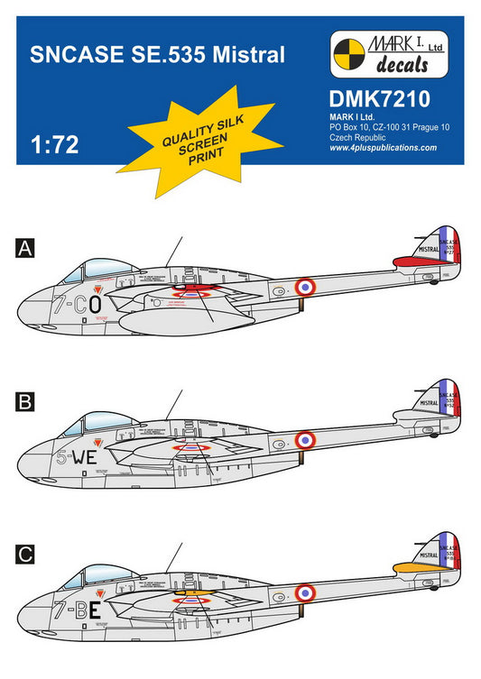 Mark I Decals DMK7210 1:72 SNCASE SE.535 Mistral (3x camo schemes)