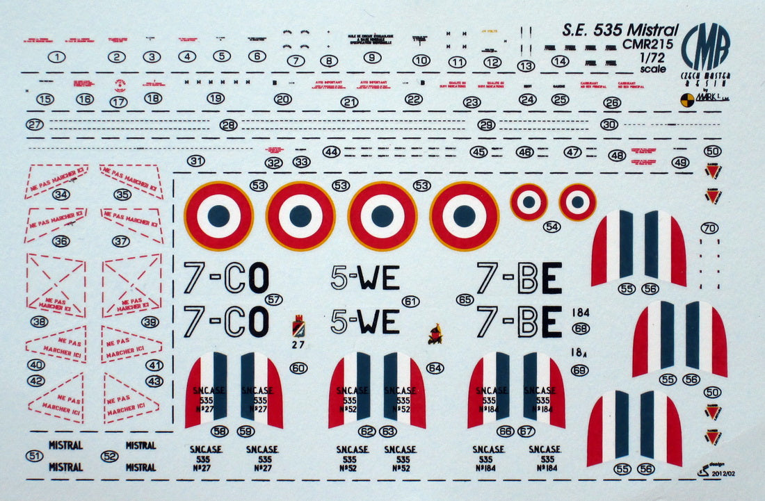 Mark I Decals DMK7210 1:72 SNCASE SE.535 Mistral (3x camo schemes)