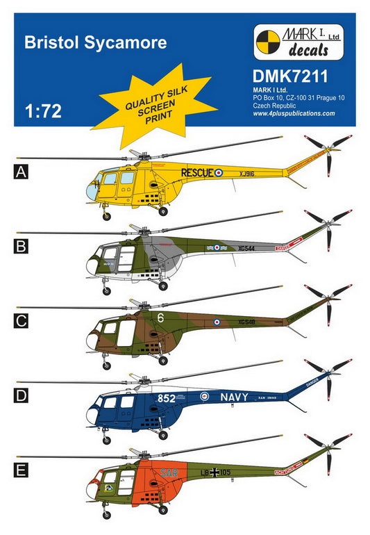 Mark I Decals DMK7211 1:72 Bristol Sycamore (5x camo schemes)