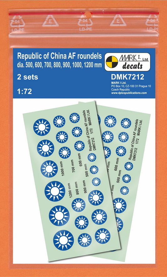Mark I Decals DMK7212 1:72 ROCAF/Republic Of China Air Force roundels, 2 sets