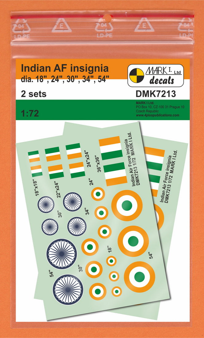 Mark I Decals DMK7213 1:72 Indian AF Insignia, 2 sets
