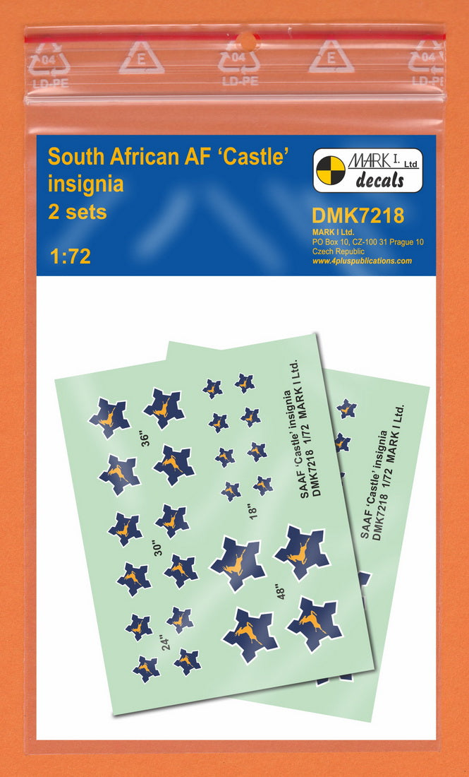 Mark I Decals DMK7218 1:72 SAAF 'Springbok and Castle' Insignia (1958-81), 2 sets