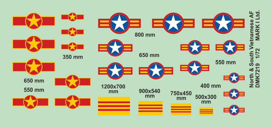 Mark I Decals DMK7219 1:72 North and South Vietnam AF Insignia, 2 sets