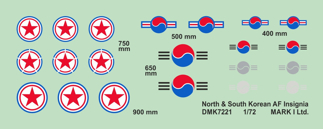 Mark I Decals DMK7221 1:72 North & South Korean AF Insignia, 2 sets