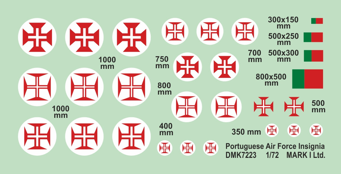 Mark I Decals DMK7223 1:72 Portuguese AF Insignia, 2 sets