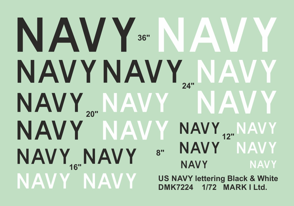 Mark I Decals DMK7224 1:72 US Navy lettering - Black & White, 2 sets