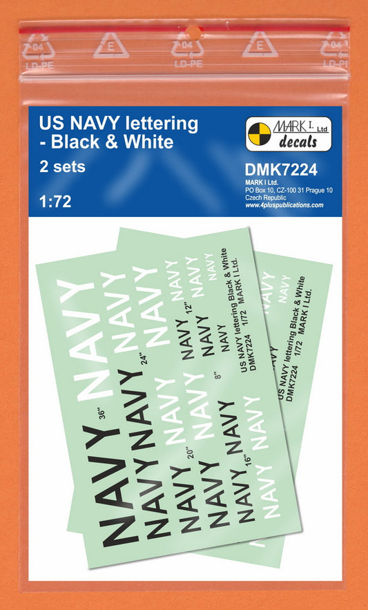 Mark I Decals DMK7224 1:72 US Navy lettering - Black & White, 2 sets