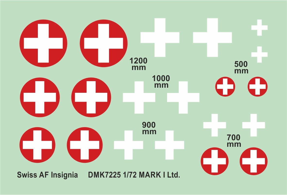 Mark I Decals DMK7225 1:72 Swiss AF Insignia, 2 sets