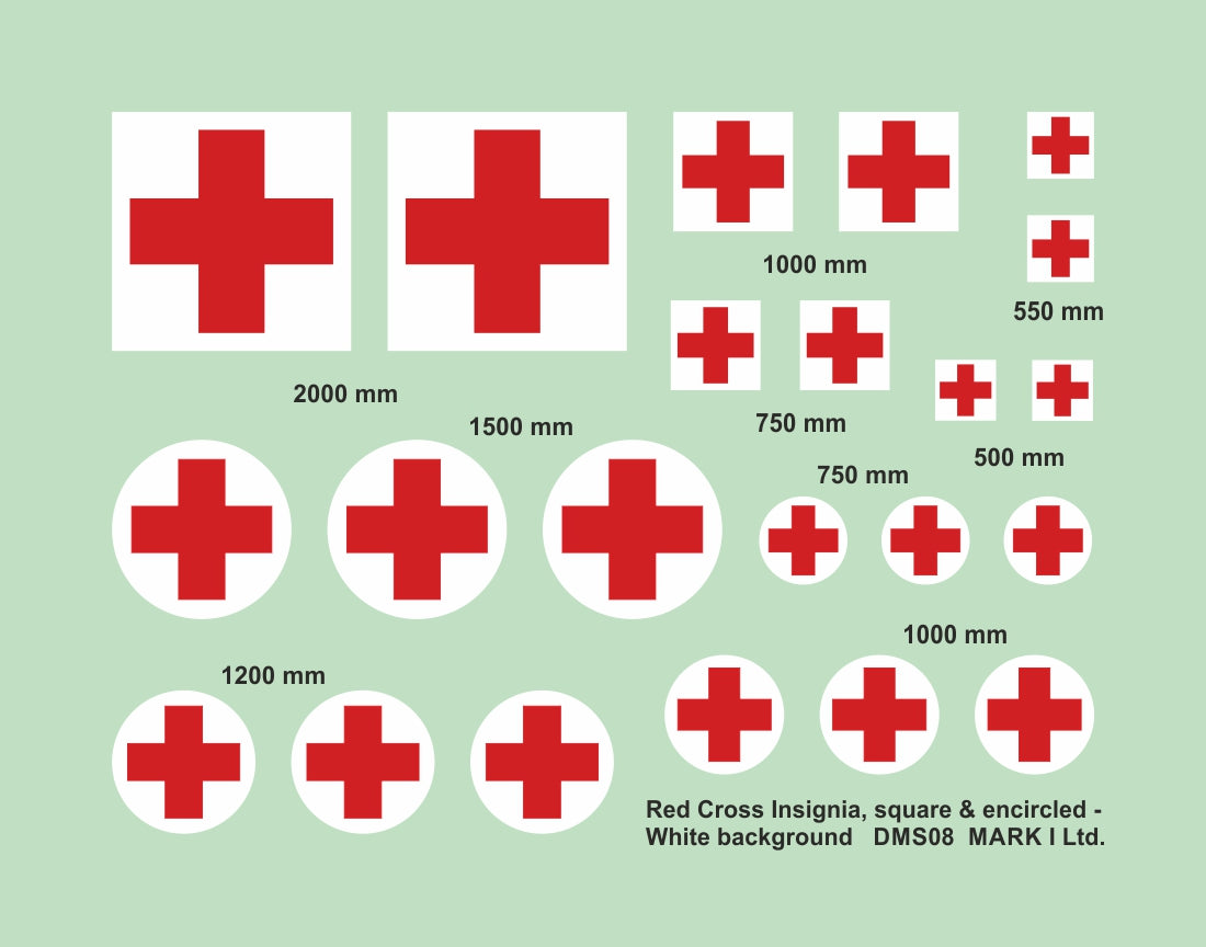 Mark I Decals DMS08 1:144 Red Cross Insignia, square & encircled - White background - 2 sets