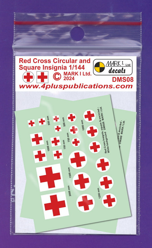 Mark I Decals DMS08 1:144 Red Cross Insignia, square & encircled - White background - 2 sets