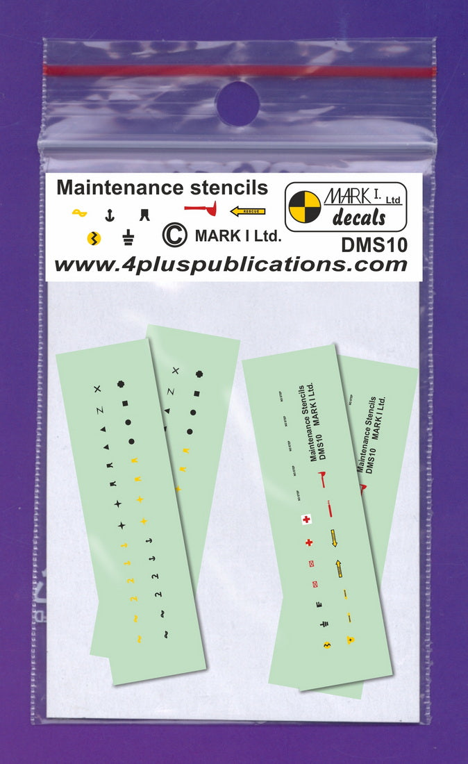 Mark I Decals DMS10 1:144, 1:72, 1:87, 1:96 Aircraft Maintenance Stencils (various types), 2 sets.