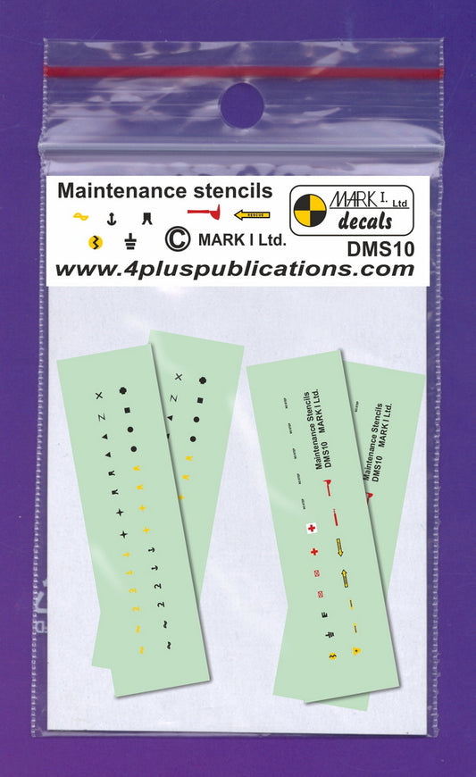 Mark I Decals DMS10 1:144, 1:72, 1:87, 1:96 Aircraft Maintenance Stencils (various types), 2 sets.