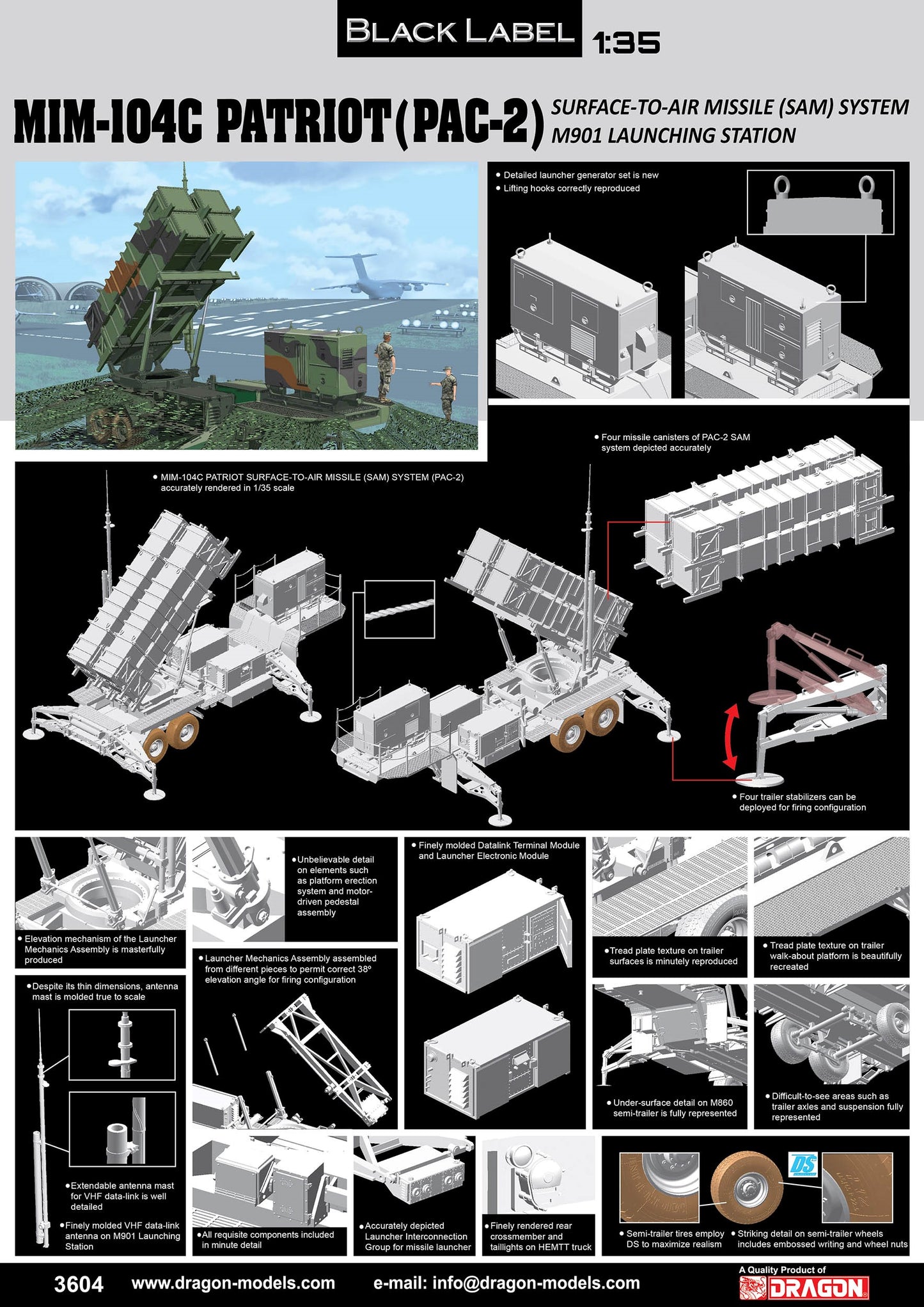 Dragon 3604 1:35 MIM-104C PAC-2 Surface to Air System M901 Launching System