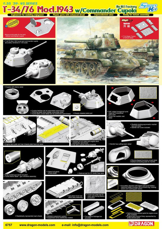 Dragon 6757 1:35 Soviet T-34/76 Model 1943 with Commander Cupola