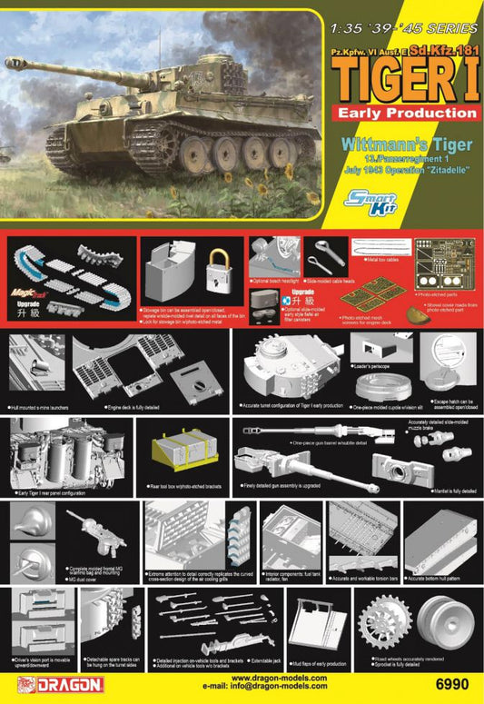 Dragon 6990 1:35 Pz.Kpfw.VI Ausf.E Sd,Kfz.181 Tiger I Early Wittmann's Tiger 13./Panzer Regiment 1 Operation 'Zitadelle' July 1943'