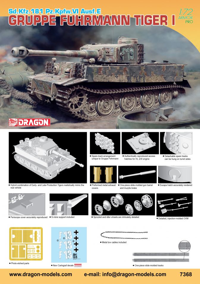 Dragon 7368 1:72 Sd.Kfz.181 Pz.Kpfw.VI Ausf.E Gruppe Fehrmann Tiger I