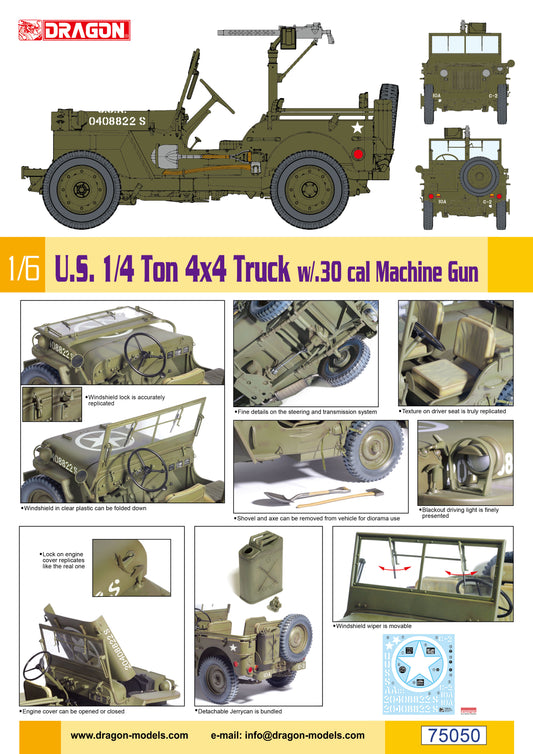 Dragon 75050 1:6 1/4 Ton 4x4 Truck With .30 Calibre Machine Gun