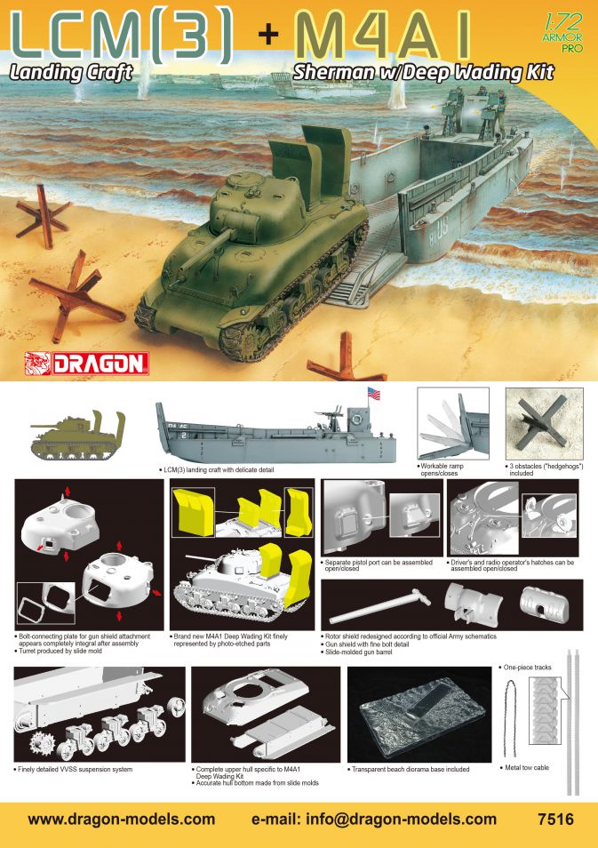 Dragon 7516 1:72 LCM(3) + M4A1 Sherman with Deep Wading Kit